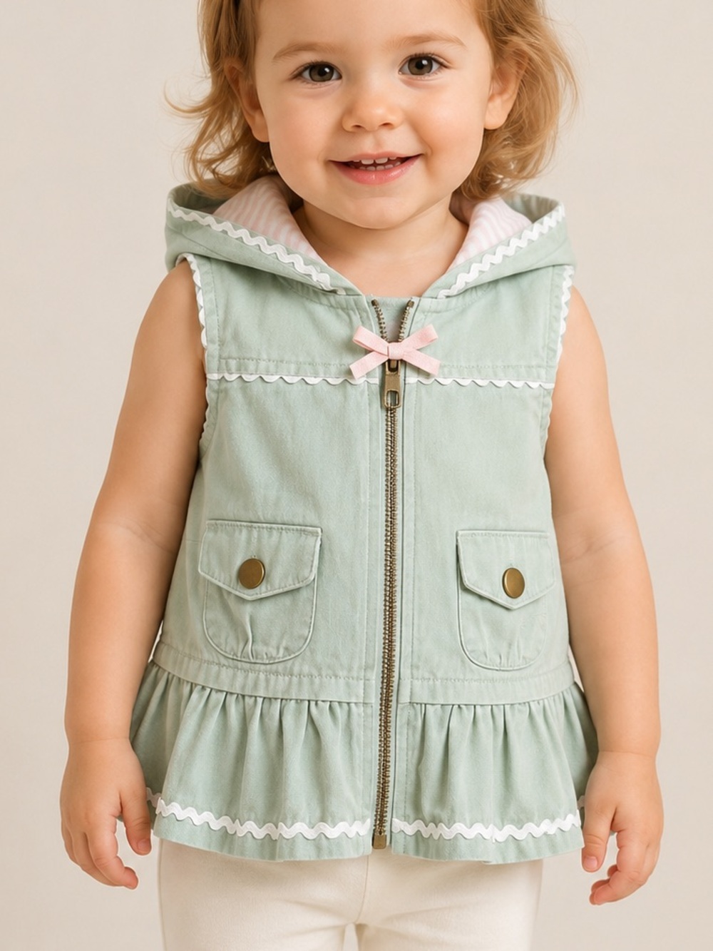 Tahari Baby 24M Hooded Ruffle Vest Mint Green